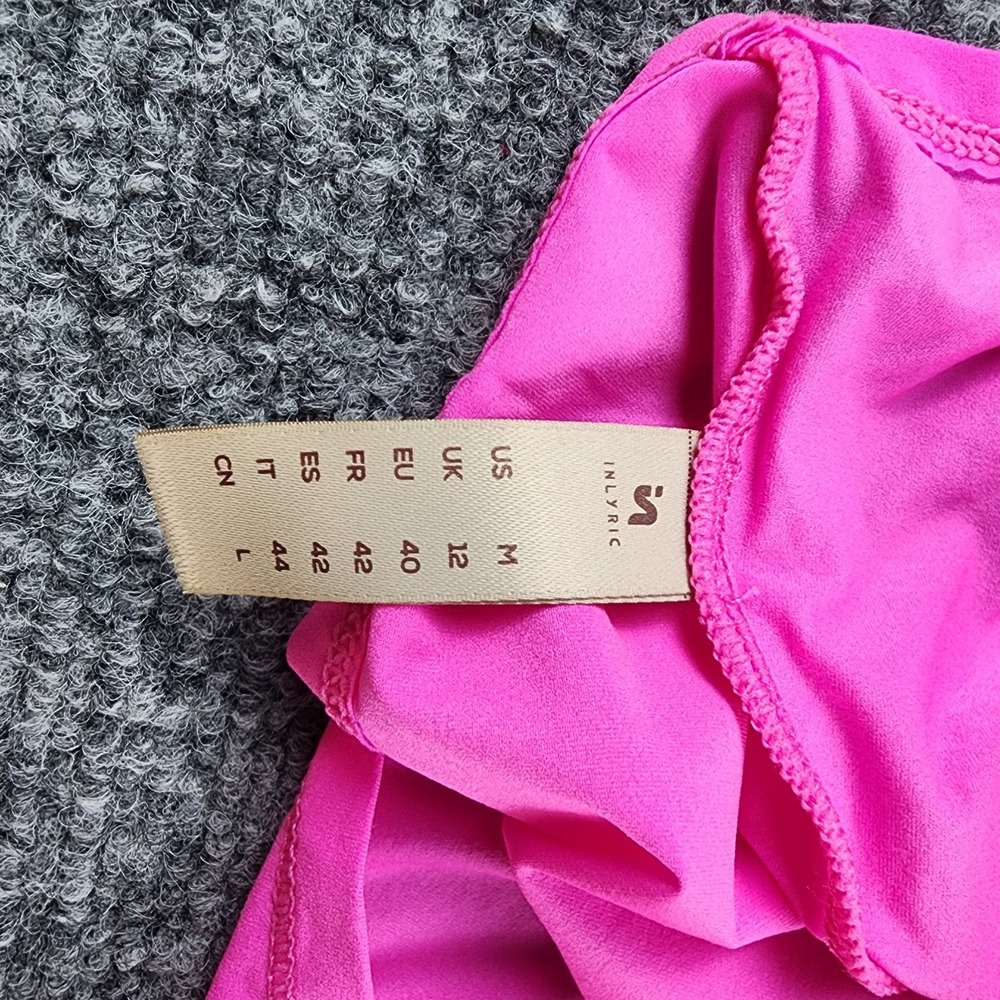 INLYRIC Long Sleeve Top M Inbarely Layer Glitter Rose‎ Hot Pink Stretch 80s Neon - Picture 5 of 6